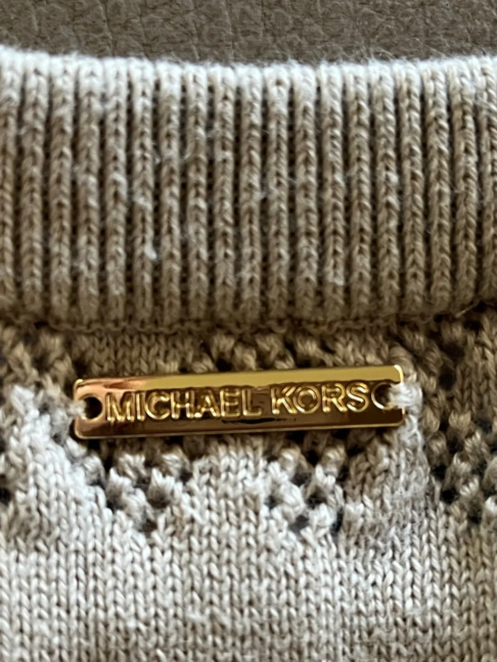 Michael Kors Beige Knit Short-Sleeve Logo Sweater Top